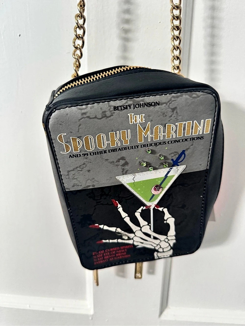Betsey Johnson Spooky Martini Crossbody in Black & Gray NWT